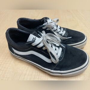 Kids Black Vans with white stripe size 4 Like New/ Worn a handful of times